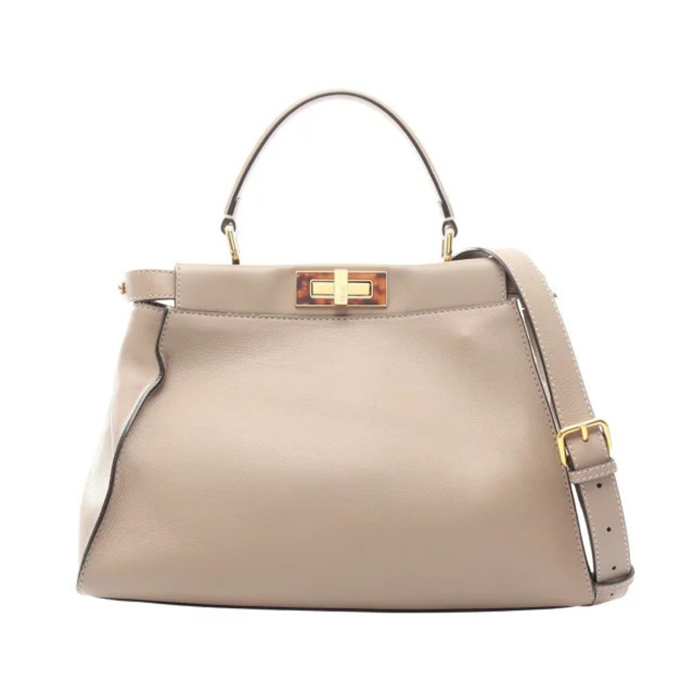 Fendi Peekaboo Handbag Leather Beige Cream